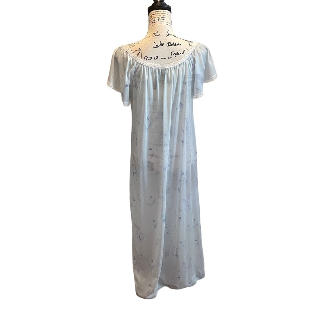 Vintage Miss Dira New York Sheer Nightgown Blue Floral Medium Lace trim Sleep - Picture 4 of 8
